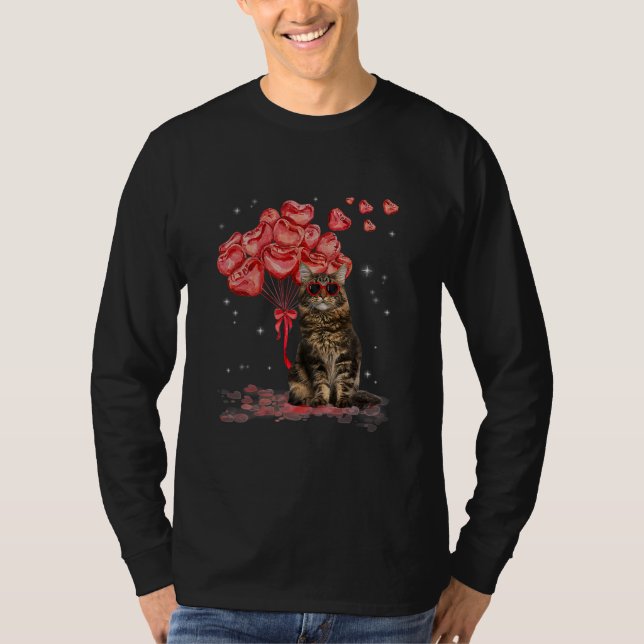 Camiseta Funny Maine Coon Heart Valentines Day Cat Dad Mom (Anverso)