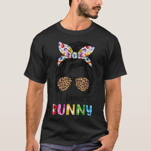 Camiseta Funny Mama Bunny Leopard Messy Bun Easter Day Fami
