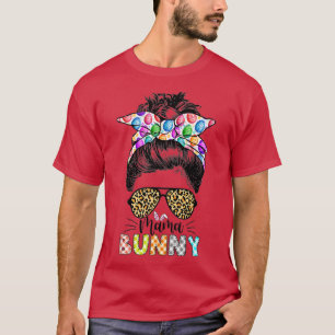 Camiseta Funny Mama Bunny Leopard Messy Bun Happy Easter Da