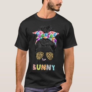 Camiseta Funny Mama Bunny Leopard Messy Bun Happy Easter Da