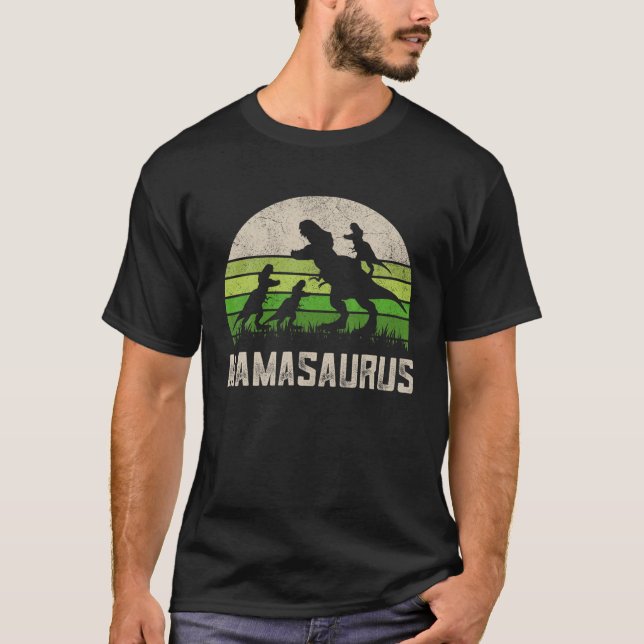 Camiseta Funny Mamasaurus Rex S, Fun Dinosaur Mom 3 Kids Ra (Anverso)