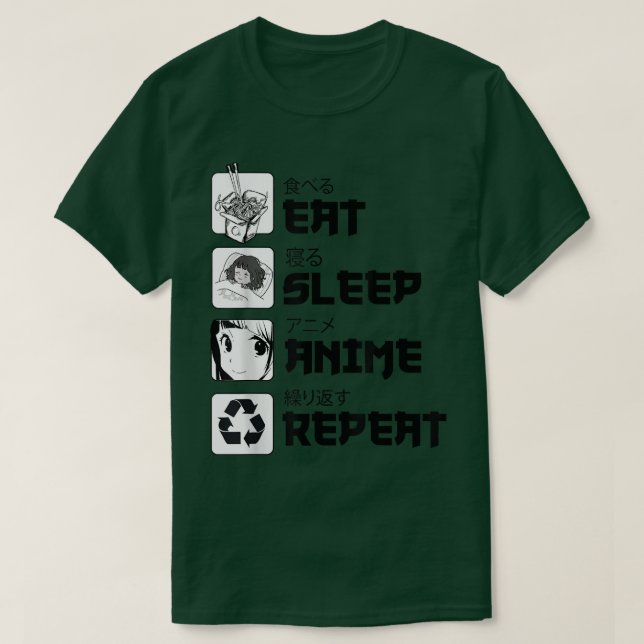 Camiseta Funny Manga Teenagers Shirt Eat Sleep Anime Repeat (Diseño del anverso)