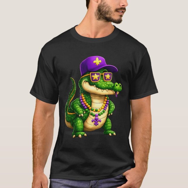 Camiseta Funny Mardi Gras Alligator Beads Carnival Celebrat (Anverso)