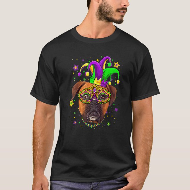 Camiseta Funny Mardi Gras Boxer Dog Beads Mask Mardi Gras P (Anverso)