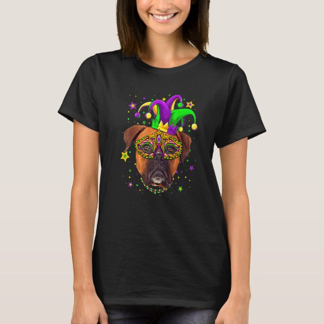 Camiseta Funny Mardi Gras Boxer Dog Beads Mask Mardi Gras P (Anverso)