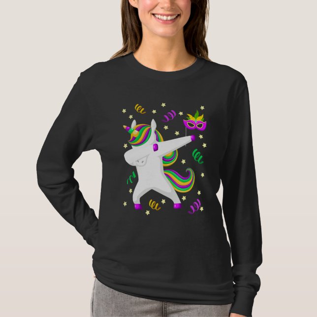 Camiseta Funny Mardi Gras Dabbing Unicorn Dab Cance Mask (Anverso)