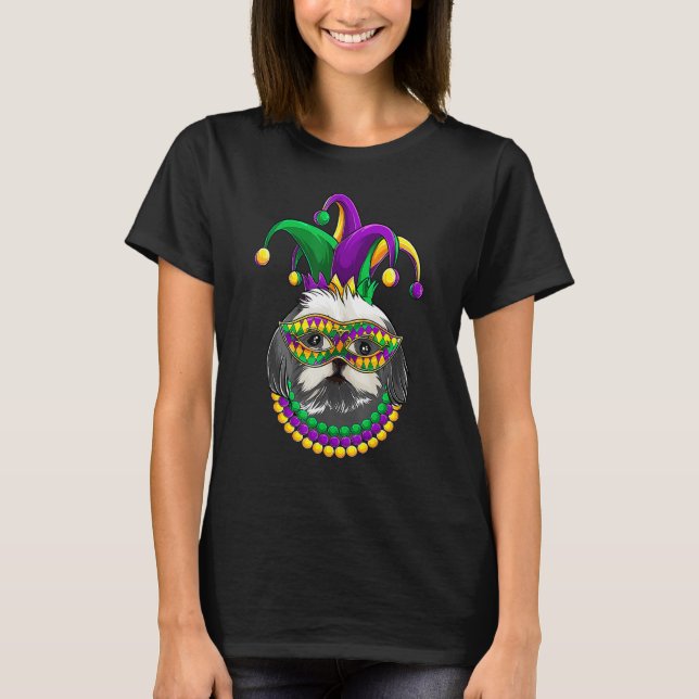 Camiseta Funny Mardi Gras Dog Apparel, Shih Tzu Dog Mom Dad (Anverso)