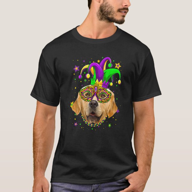 Camiseta Funny Mardi Gras Golden Retriever Dog Beads Mask M (Anverso)