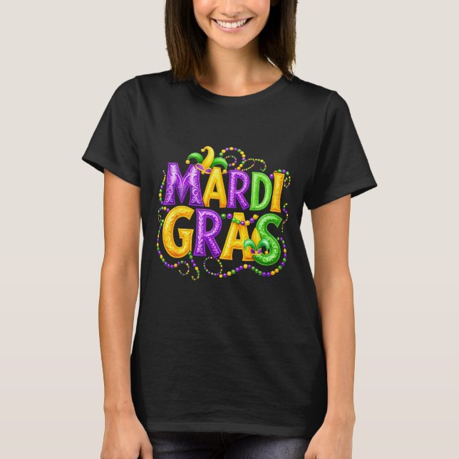 Camiseta Funny Mardi Gras Parade Jester Hat Beads Men Women (Anverso)