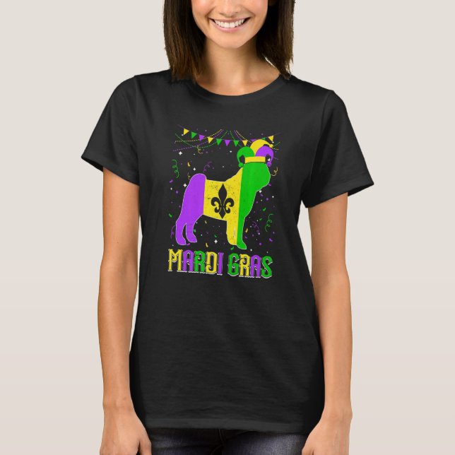 Camiseta Funny Mardi Gras Pug Dog Dad Mom Mardi Gras Premiu (Anverso)