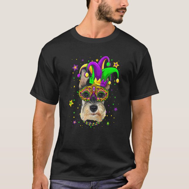 Camiseta Funny Mardi Gras Schnauzer Dog Beads Mask Mardi Gr (Anverso)