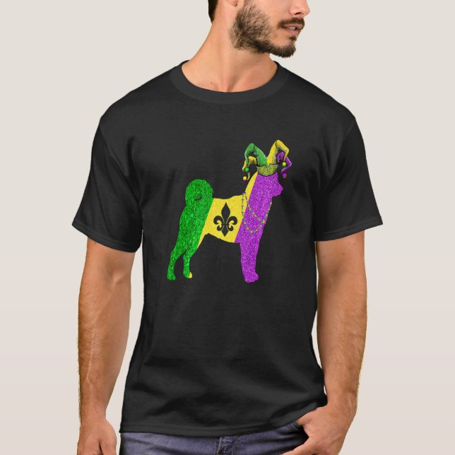 Camiseta Funny Mardi Gras Shiba Inu Dog Mardi Gras Hat Bead (Anverso)