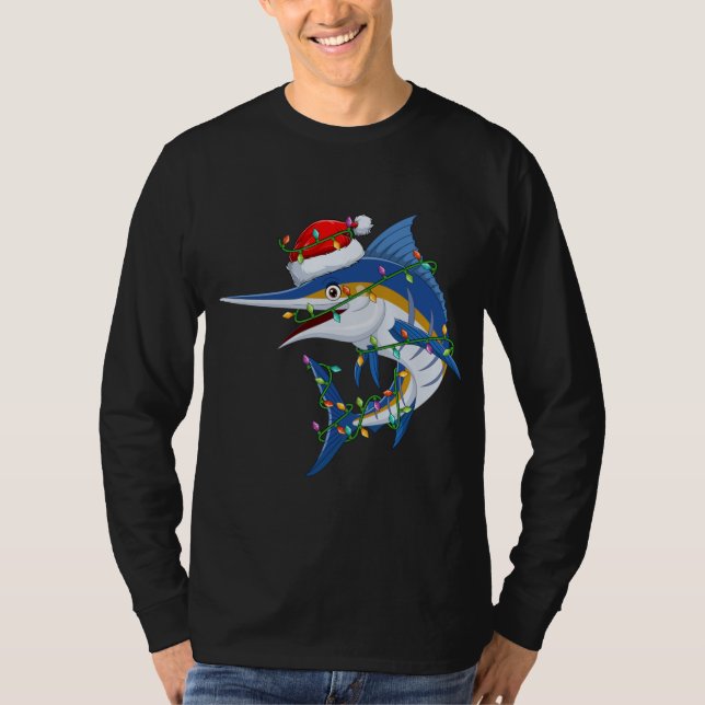 Camiseta Funny Marlin Fish Lover Xmas Santa Hat Marlin Chri (Anverso)