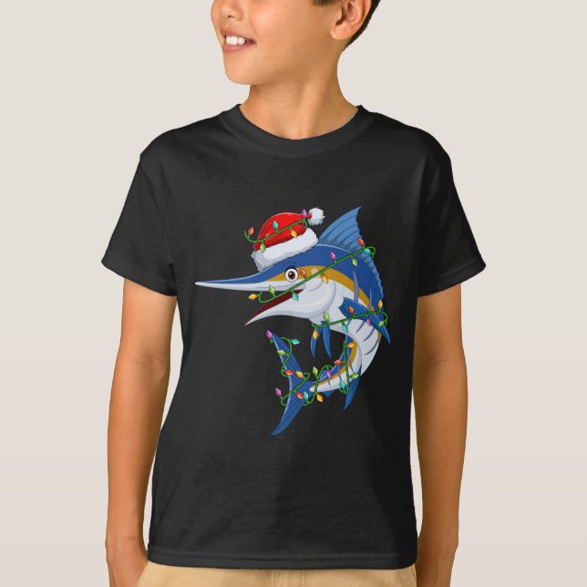 Camiseta Funny Marlin Fish Lover Xmas Santa Hat Marlin Chri (Anverso)