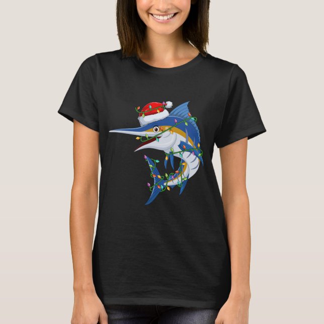 Camiseta Funny Marlin Fish Lover Xmas Santa Hat Marlin Chri (Anverso)