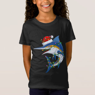 Camiseta Funny Marlin Fish Lover Xmas Santa Hat Marlin Chri