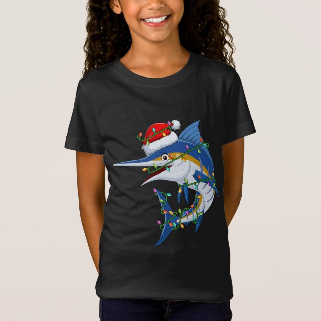 Camiseta Funny Marlin Fish Lover Xmas Santa Hat Marlin Chri (Anverso)