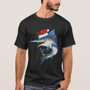 Camiseta Funny Marlin Fish Lover Xmas Santa Hat Marlin Chri