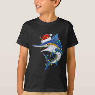 Camiseta Funny Marlin Fish Lover Xmas Santa Hat Marlin Chri