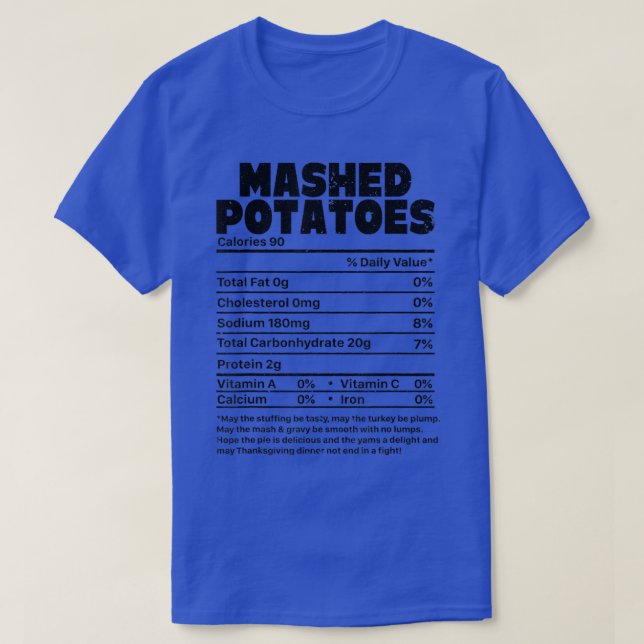 Camiseta Funny Mashed Potatoes Nutrition Facts Family Thank (Diseño del anverso)