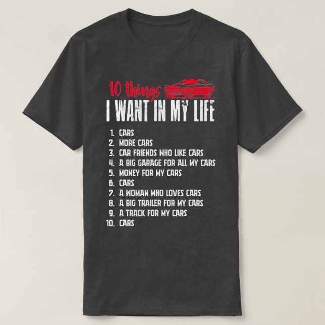 Camiseta Funny Mechanic 10 Cosas Que Quiero En Mi Vida Más  (Diseño del anverso)