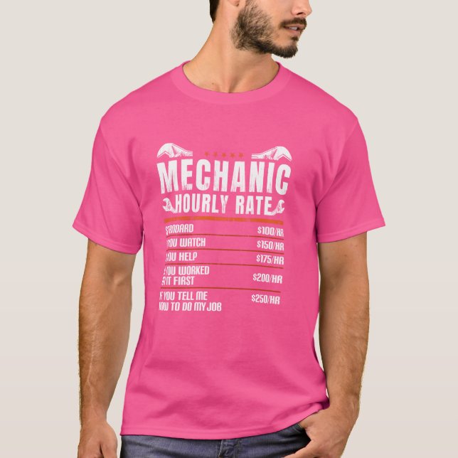 Camiseta Funny Mechanic Hourrate Automático Reparación Auto (Anverso)
