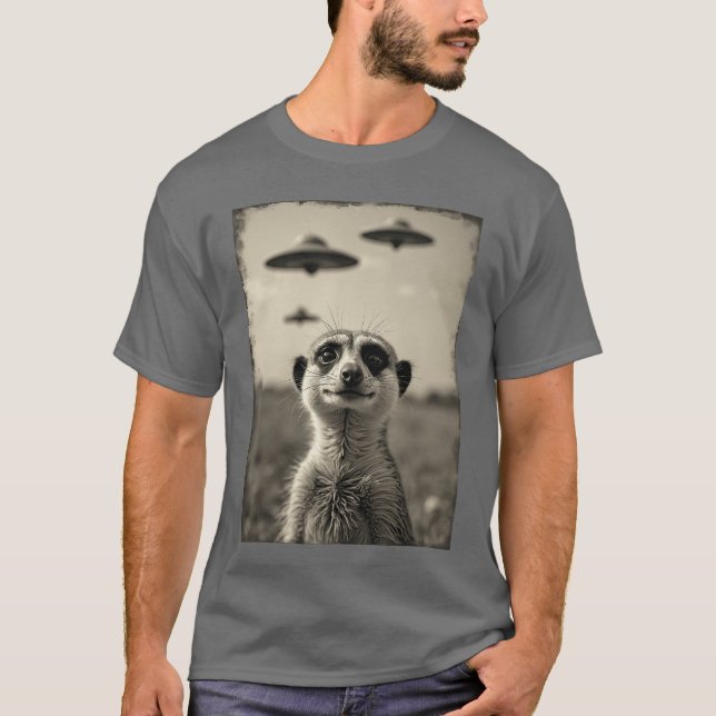 Camiseta Funny meerkat Sie with UFOs Weird Alien retro funn (Anverso)