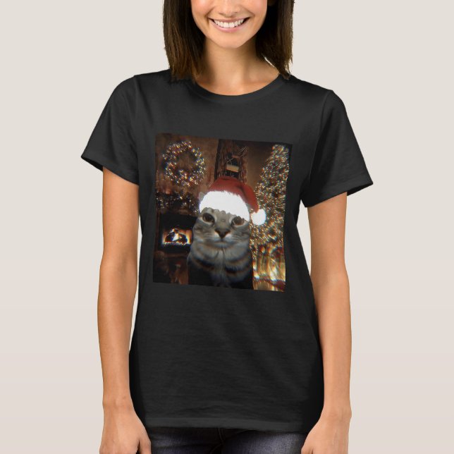 Camiseta Funny Meme Cat Taking A Selfie Christmas Xmas Ligh (Anverso)