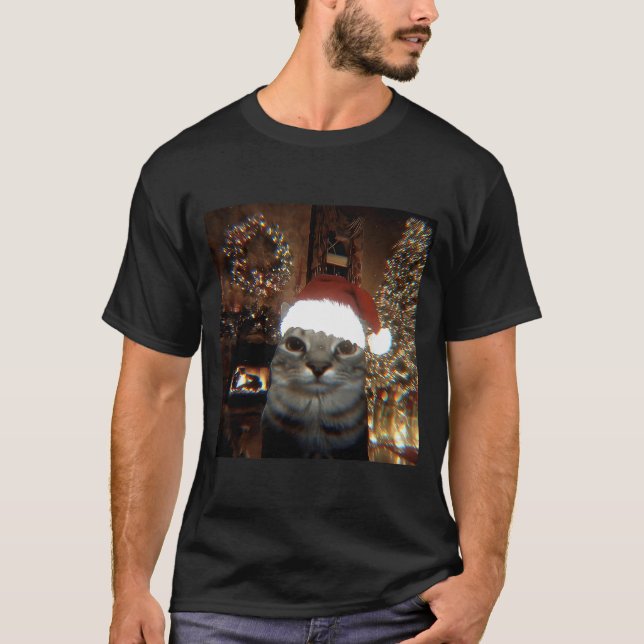 Camiseta Funny Meme Cat Taking A Selfie Christmas Xmas Ligh (Anverso)