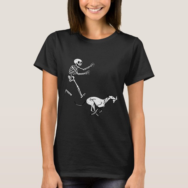 Camiseta Funny Meme Greyhound Running Skeleton Halloween  (Anverso)