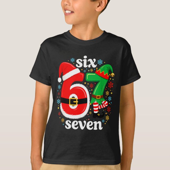 Camiseta Funny Meme Six Seven 67 Elf 6 7 Santa Christmas Pa (Anverso)