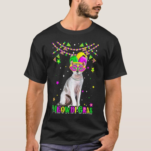 Camiseta Funny Meowdi Gras Devon Rex Cat Mardi Gras Carniva (Anverso)