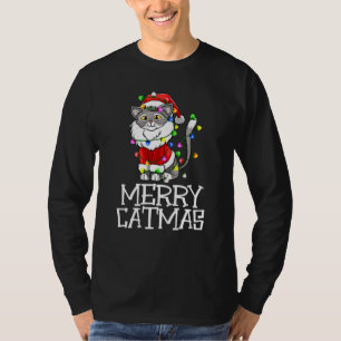 Camiseta Funny Meowy Catmas Tee Shirt Feliz Gato de Navidad