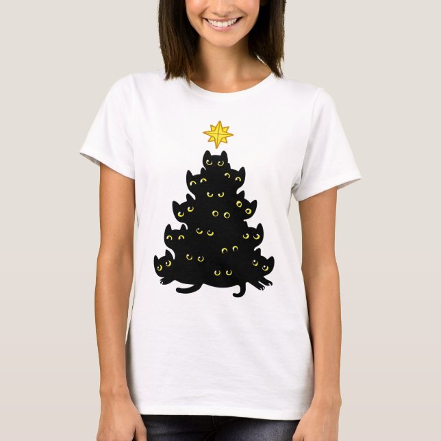 Camiseta Funny Meowy Kawaii Árbol de Navidad de los gatos n (Anverso)