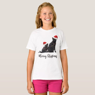 Camiseta Funny Meowy Navidades Black Cats Santa Hat