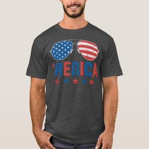 Camiseta Funny Merica Con Gafas De Sol Bandera De Estados U