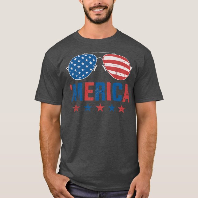 Camiseta Funny Merica Con Gafas De Sol Bandera De Estados U (Anverso)