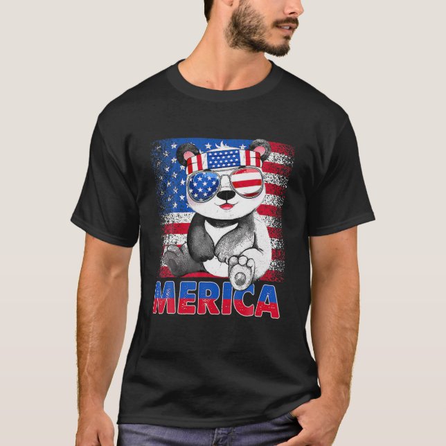 Camiseta Funny Merica Panda Bear Con Bandera De EEUU 4ª (Anverso)
