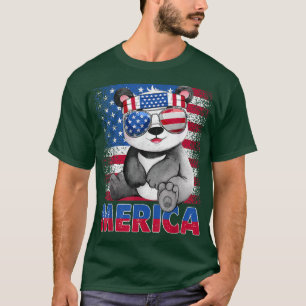 Camiseta Funny Merica Panda Bear Con Bandera De Estados Uni