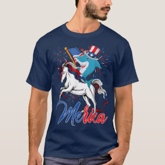 Camiseta Funny Merica Shark & Unicorn American Flag Happy 4