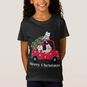 Camiseta Funny Merry Christmas Red Truck Cat