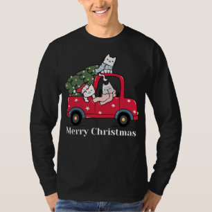 Camiseta Funny Merry Christmas Red Truck Cat