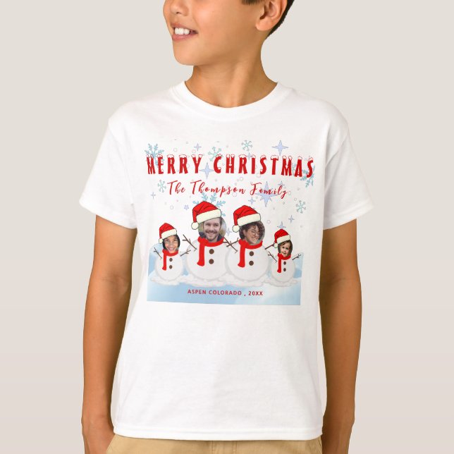 Camiseta Funny Merry Christmas Snowman Family Photo (Anverso)