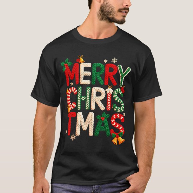 Camiseta Funny Merry Christmas Yarn Crochet Knitting Quilte (Anverso)