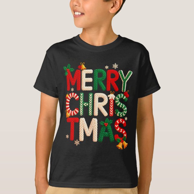 Camiseta Funny Merry Christmas Yarn Crochet Knitting Quilte (Anverso)