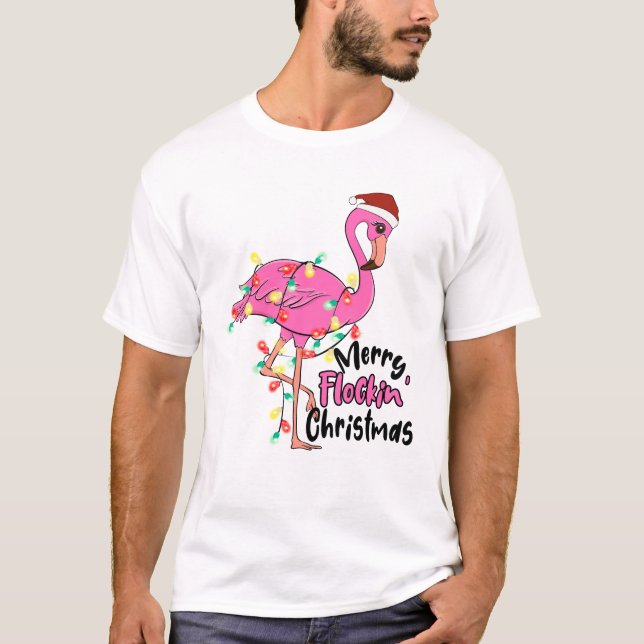 Camiseta Funny Merry Flockin Navidades Flamingo (Anverso)