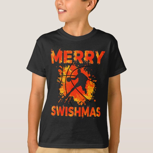 Camiseta Funny Merry Swishmas Ugly Christmas Basketball Pla (Anverso)