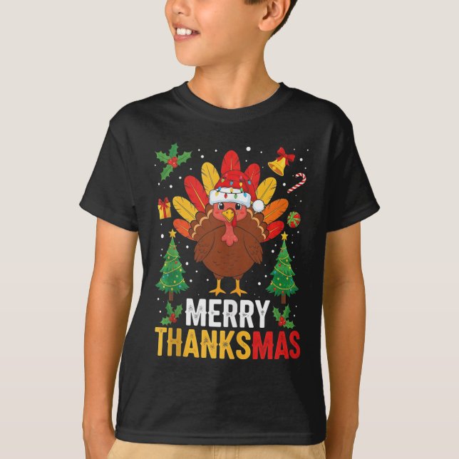 Camiseta Funny Merry Thanksmas Happy Thanksgiving Santa Tur (Anverso)