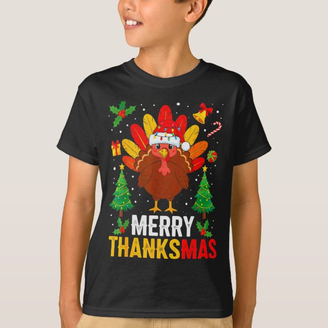 Camiseta Funny Merry Thanksmas Happy Thanksgiving Santa Tur (Anverso)