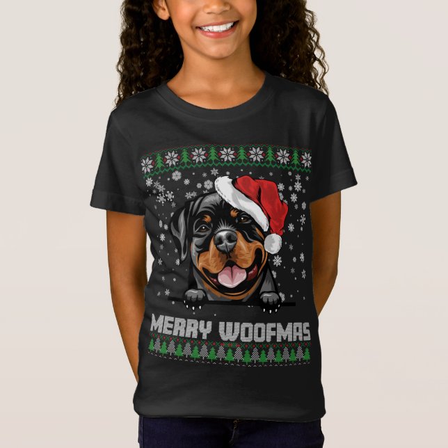 Camiseta Funny Merry Woofmas Rottweiler Navidades Dog Lover (Anverso)